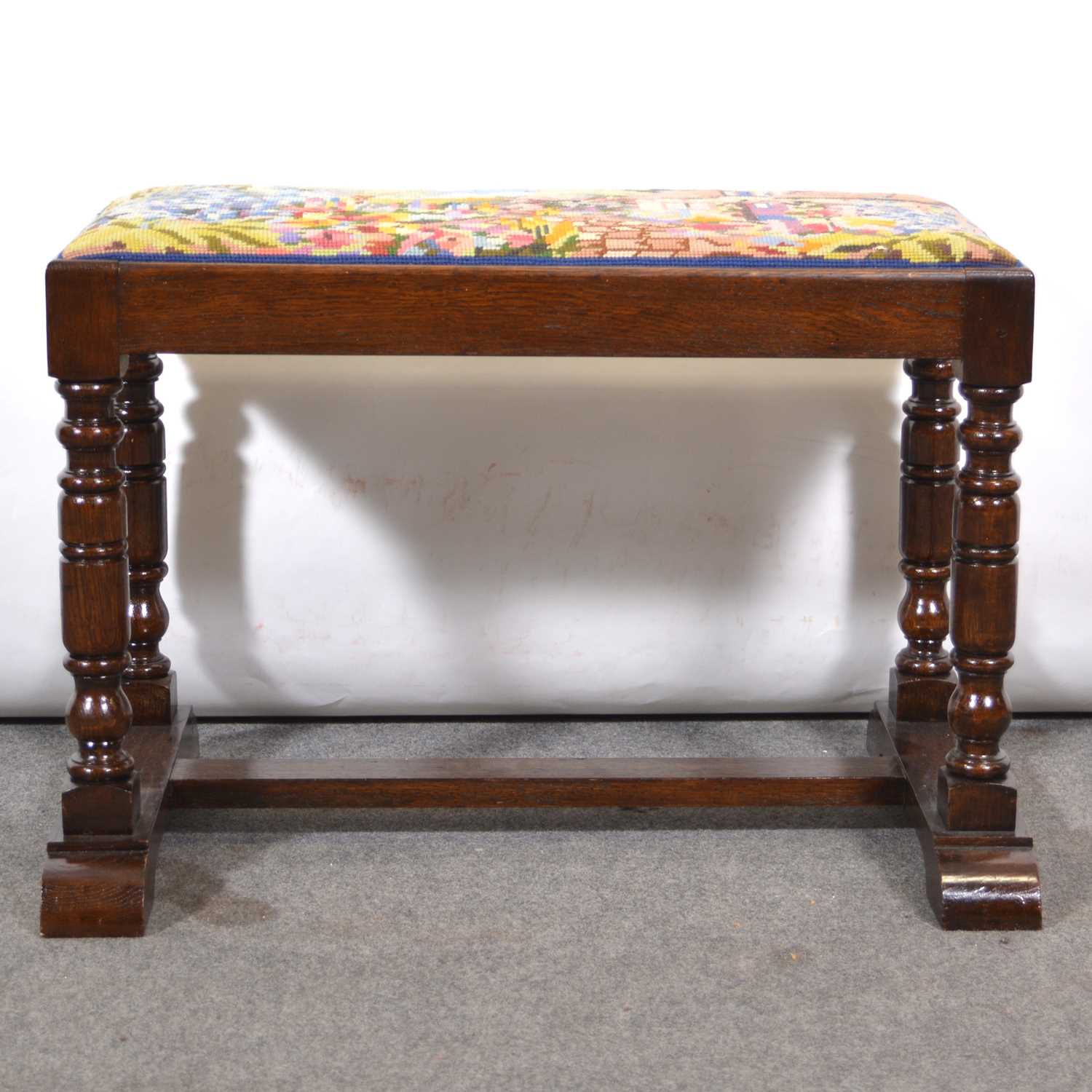 Lot 502 - Oak stool, woolwork seat