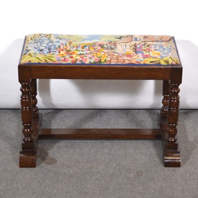 Lot 502 - Oak stool, woolwork seat