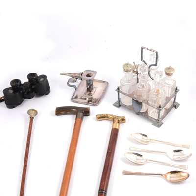 Lot 98A - Walking and swagger sticks, binoculars, silver-plated items etc.