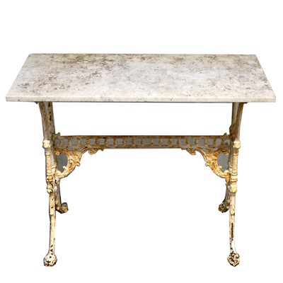 Lot 601 - Victorian cast iron and marble garden table, circa 1880