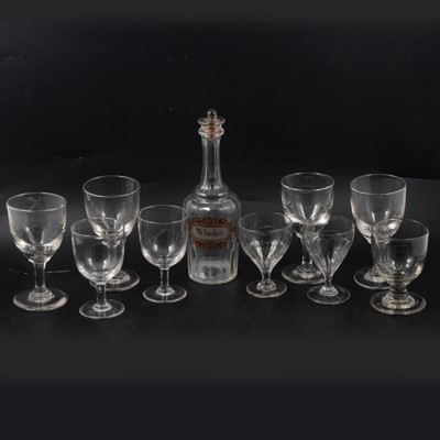 Lot 19 - Quantity of glass rummers and a whiskey decanter.