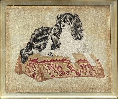 Lot 410 - Berlin woolwork of a King Charles Spaniel.