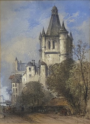 Lot 337 - Thomas Colman Dibdin - Continental town scene with Gothic tower.