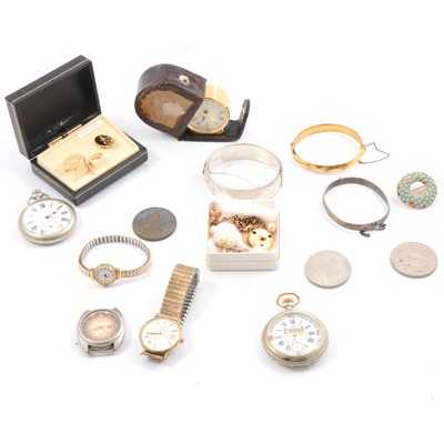 Lot 326 - Pocket and wrist watches, silver bangle, costume jewellery.