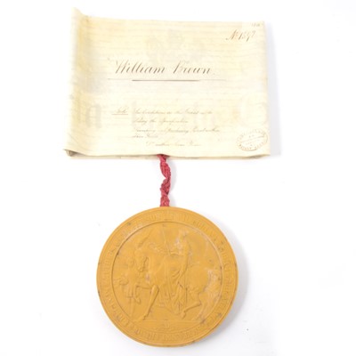 Lot 160 - Victorian vellum patent No. 1592 dated 2 June 1864, awarded to William Brown of Leicester.