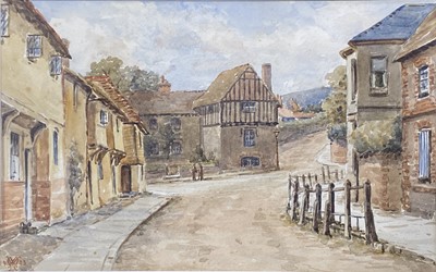 Lot 248 - English School - Village street, watercolour; other watercolours and prints.