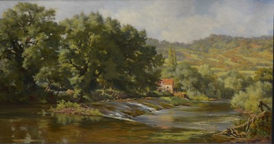 Lot 362 - Manner of Alfred East - Cottage on a river bank