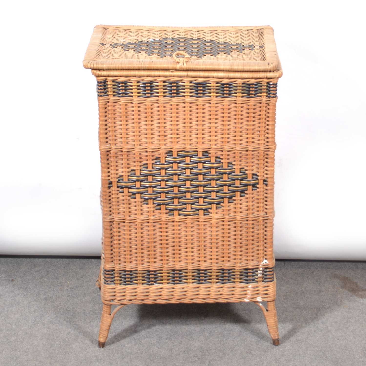 Lot 413 Arts & Crafts woven cane linen bin,