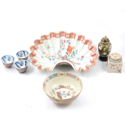 Lot 49 - Oriental shell shape dish, cloisonne vase and other bowls, dishes etc.