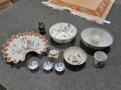 Lot 49 - Oriental shell shape dish, cloisonne vase and other bowls, dishes etc.