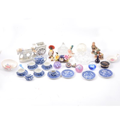 Lot 51 - Child's miniature teaset, Beswick penguins, Caithness paperweights and other decorative items.
