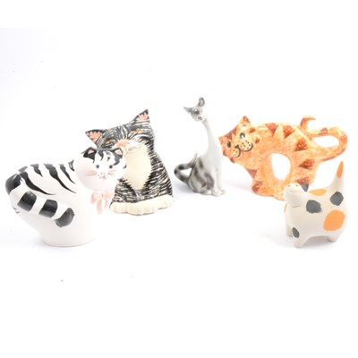 Lot 47 - Royal Crown Derby cat paperweight, Beswick Siamese cat and other cat figures.