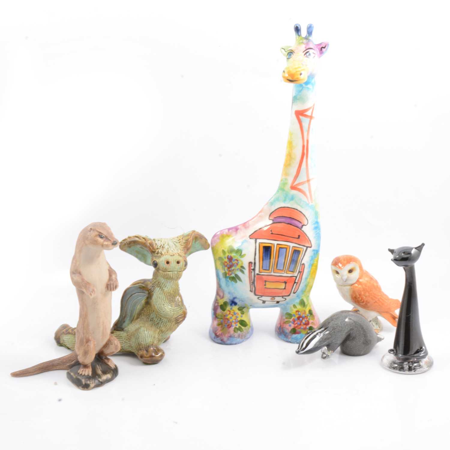 Lot 48 - Royal Crown Derby owl paperweight, Beswick owl, and other glass and ceramic animal figures.