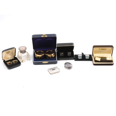 Lot 292 - Silver vesta, cufflinks, and pair of Savile Row men's shoes.