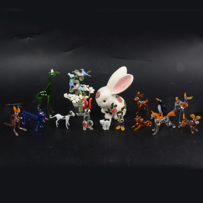 Lot 67 - Murano glass animals and other porcelain and wooden figures.