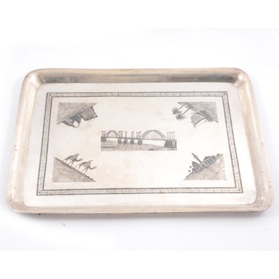 Lot 286 - White metal and niello tray.