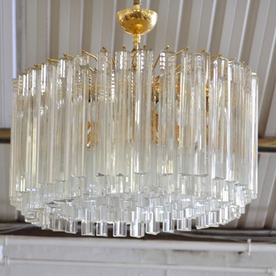 Lot 570 - Modern brass and glass chandelier