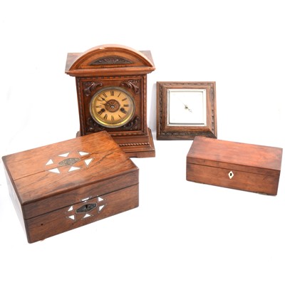 Lot 132 - German oak cased cantle clock, barometer and two boxes