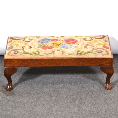 Lot 478 - Oak footstool, woolwork top