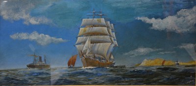 Lot 354 - C Hopkins, Tall ship at sail.