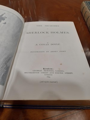 Lot 94 - Conan Doyle, The Adventures of Sherlock Holmes, and Memoirs of Sherlock Holmes, blue calf.