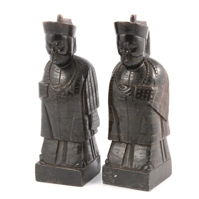 Lot 120 - Pair of Chinese carved soapstone bookends depicting monks