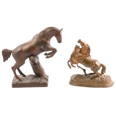 Lot 101 - Two patinated metal animalia sculputres.