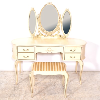 Lot 447 - Two cream painted and gilt dressing tables and a stool