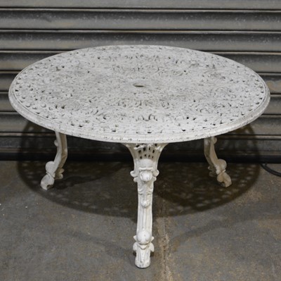 Lot 498 - Cast metal garden bench, Coalbrookdale style, three similar chairs and a circular table