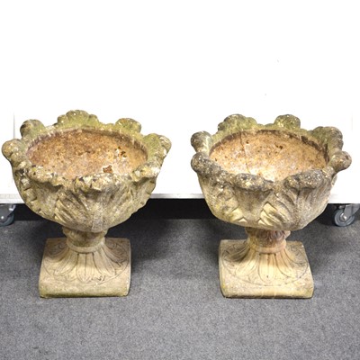 Lot 501 - Pair of cast concrete garden urns