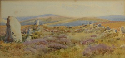 Lot 317 - J Mackpherson - Cattle watering in a meadow, E H Burt-Smith - standing stones.