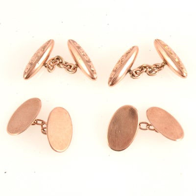 Lot 193 - Two pairs of 9 carat rose gold cufflinks.