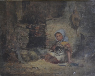 Lot 312 - D Crockett - cottage interior with young girl.