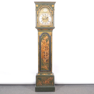 Lot 401 - Green chinoiserie longcase clock, dial signed Wm Lambert, London