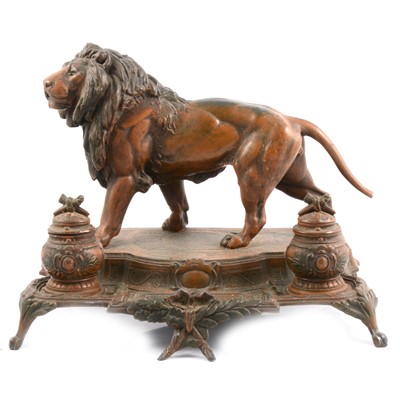 Lot 86 - Bronzed spelter desk stand, after A Bossu, French Empire style