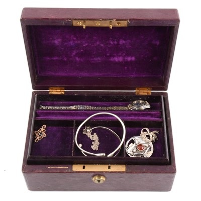 Lot 221 - Jewel box, almandine brooch and silver jewellery.