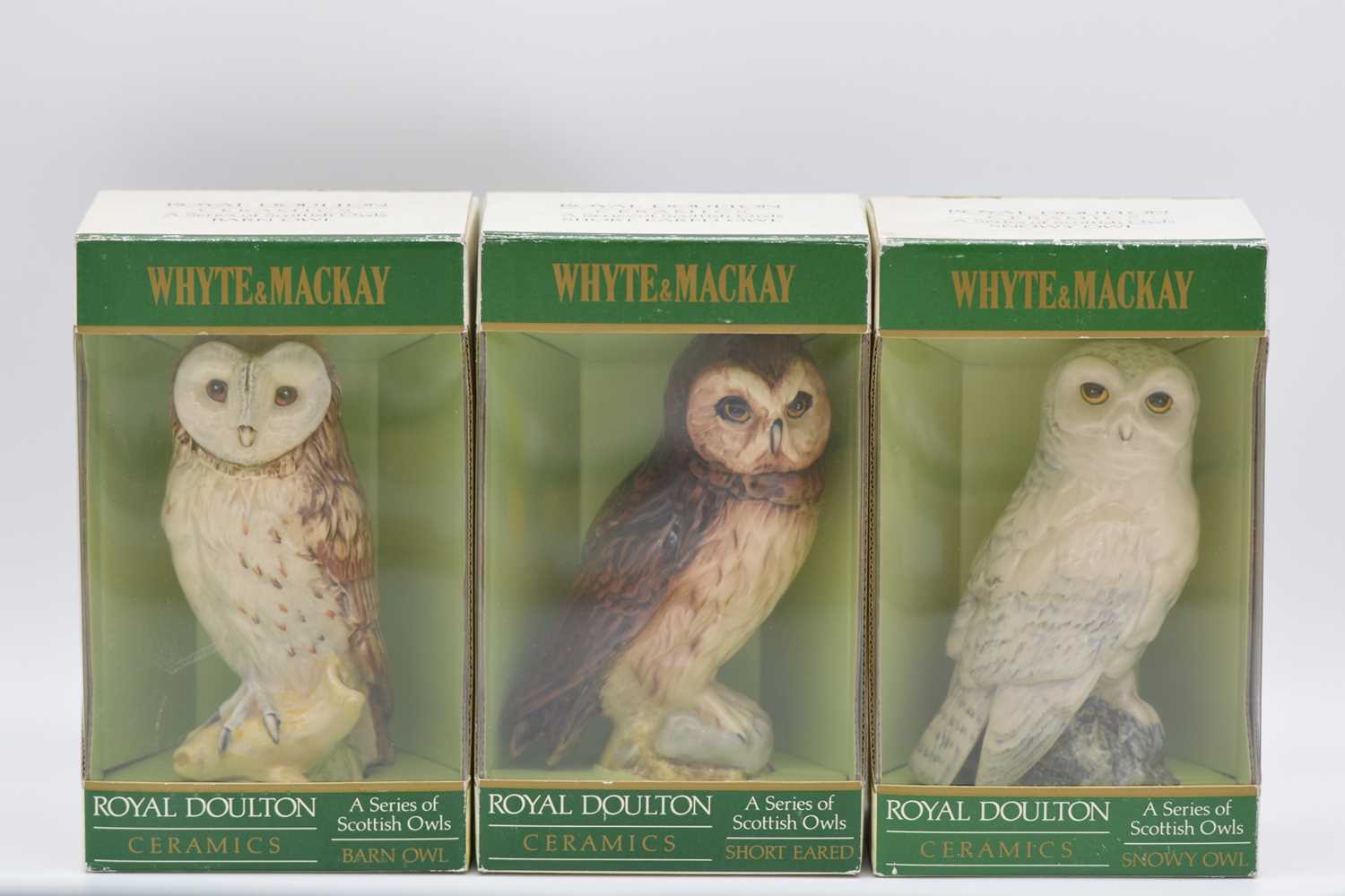 Lot 130 - Set of six Royal Doulton decanters for Whyte & Mackay, Scottish Owl and Birds of Prey series