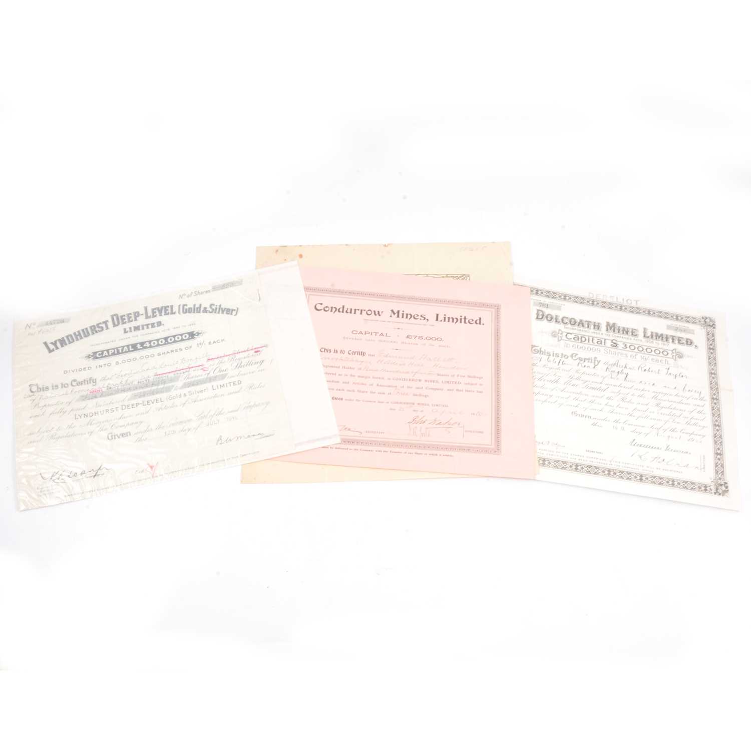 Lot 195 - Cornish tin mine share certificates and tokens.