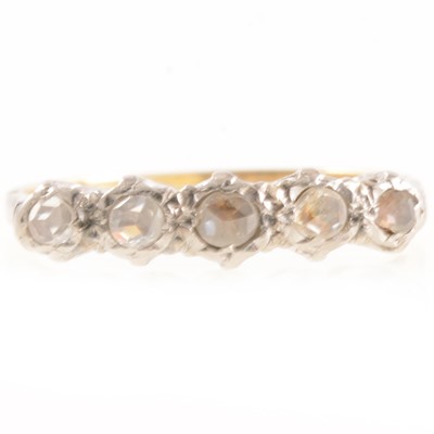 Lot 268 - Rose cut diamond five stone half hoop ring.