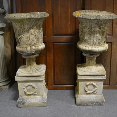 Lot 410 - Pair of reconstituted stone classical garden urns