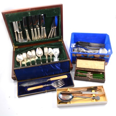 Lot 153 - Mixed plated cutlery and Gerald Benney for Viners textured bark cutlery, mostly cased sets.