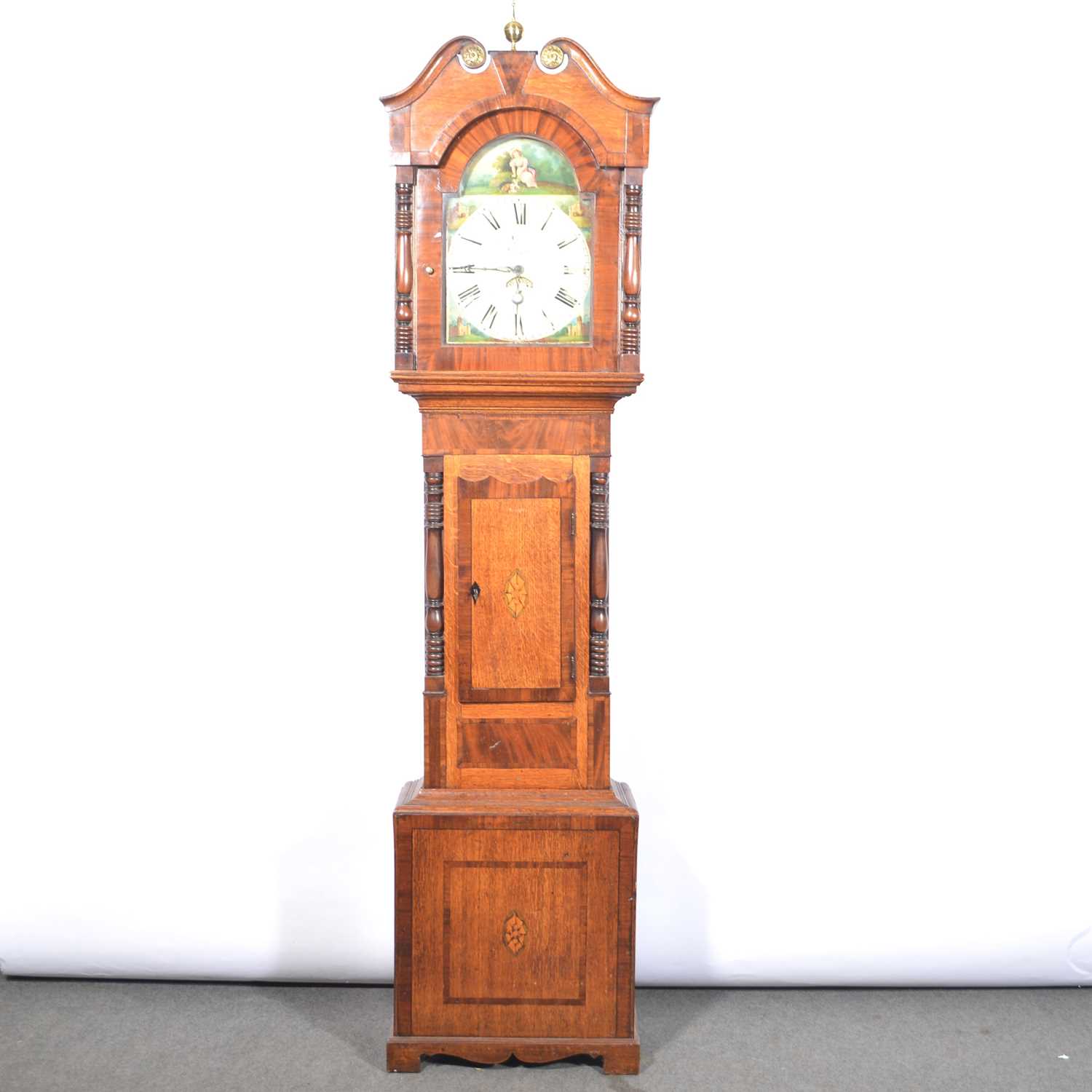 Lot 555 - Oak and mahogany longcase clock, signed James Northwood, Newport