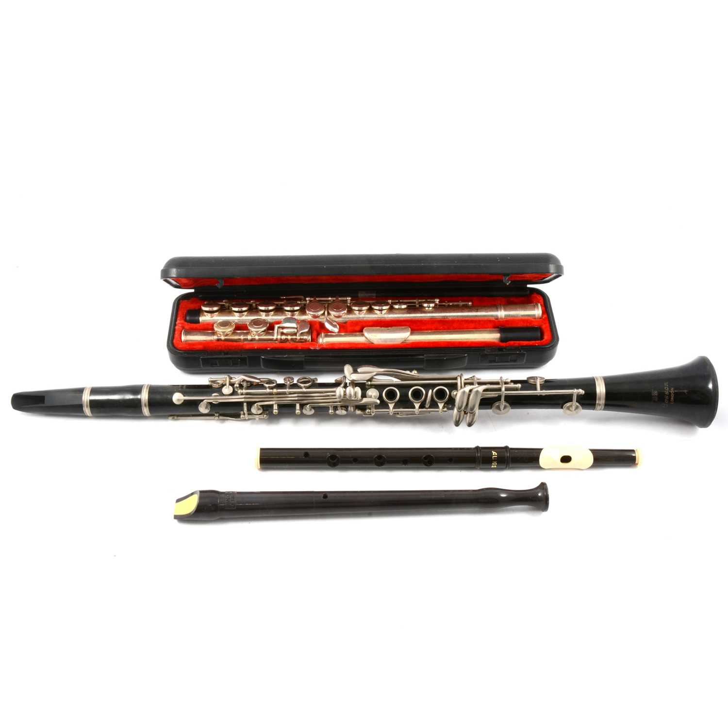 Besson Flute Lot 196 - Besson 35 clarinet, flute and two recorders