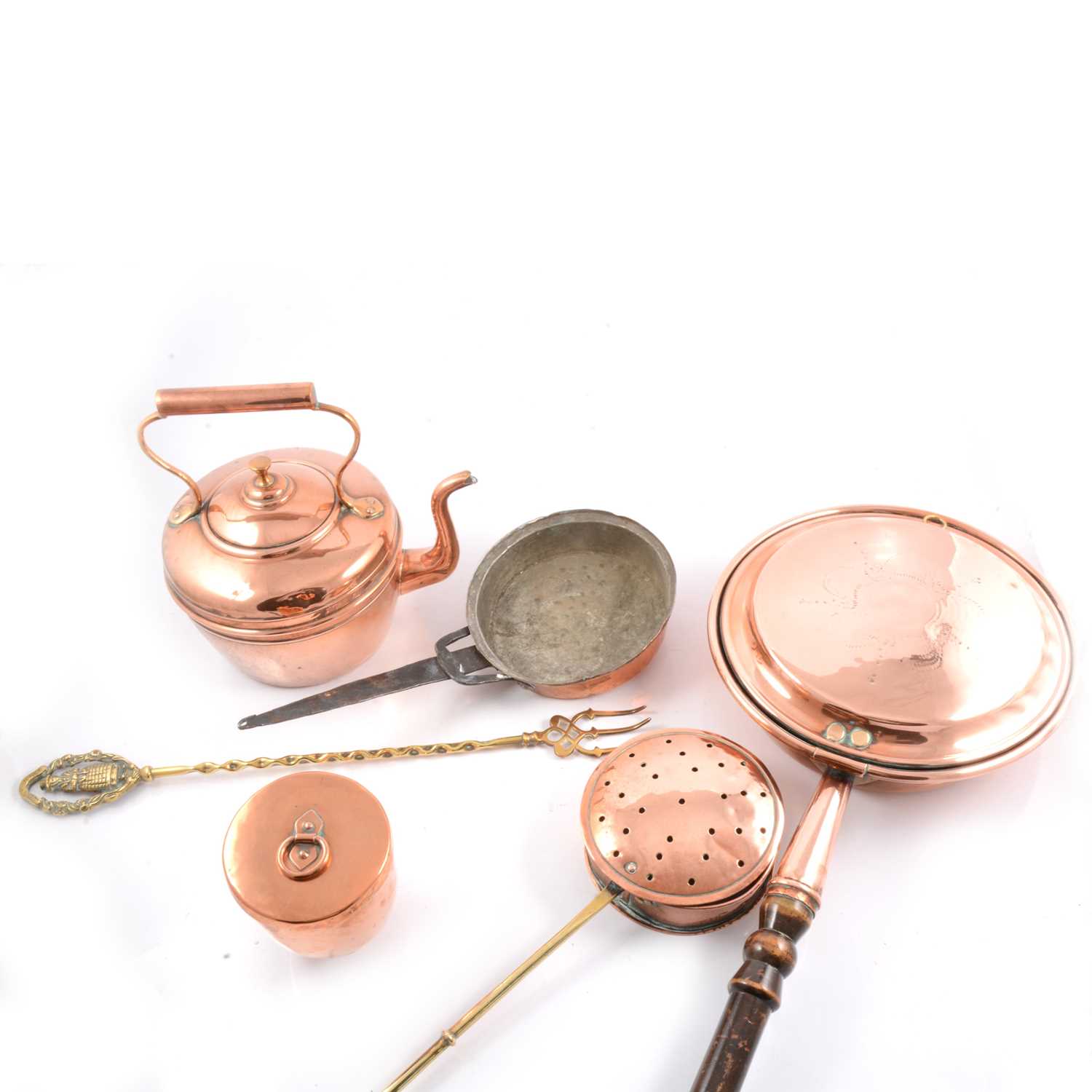 Lot 123 - Victorian copper kettle, and other metalware