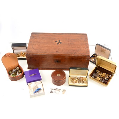 Lot 309 - Mahogany box containing cufflinks, studs, tie pins.