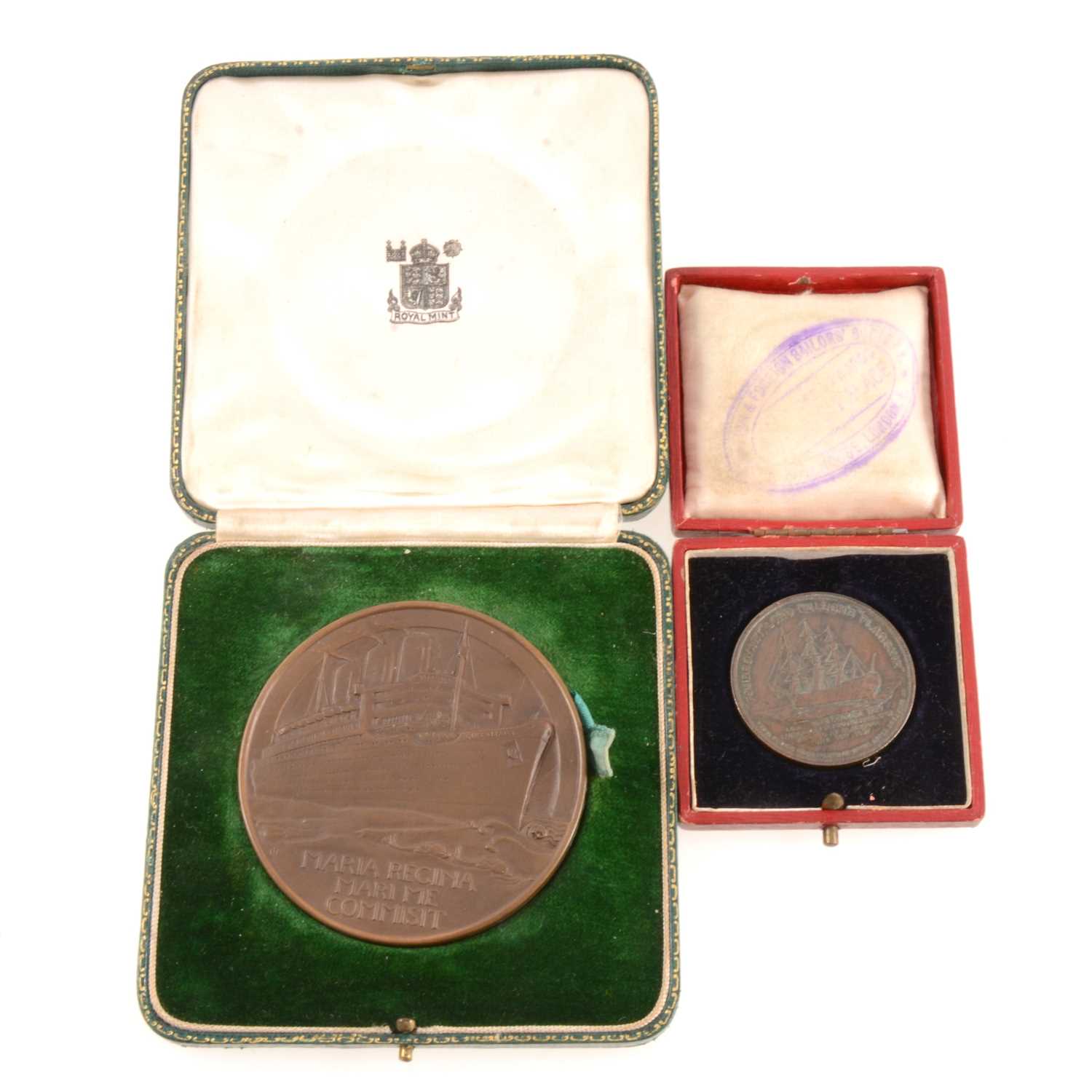 Lot 206 - RMS Queen Mary and wreck of the 'Foudroyant, Lord Nelson's Flagship' commemorative medallions.