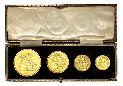 Lot 1 - Queen Victoria Golden Jubilee four gold coin set, 1887
