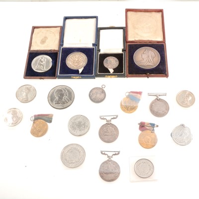 Lot 212 - Queen Victoria Diamond Jubilee silver medallion, and other silver and white metal medallions.