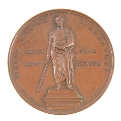 Lot 205 - A bronze Simon Bolivar Emancipation of Slavery / Inauguration of Statue commemorative medallion.