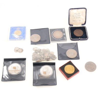 Lot 211 - Britannia 1oz fine silver 2 pound coins, silver threepences and other commemorative coins.